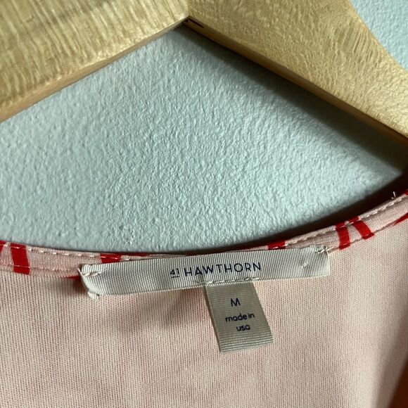 41 Hawthorn Red Geometric Print Wrap Dress M Long Sleeve Belted Knit - Picture 2 of 8